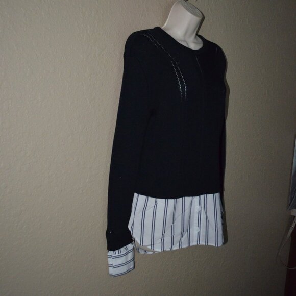 NWOT Sz M Jonathan Simkhai Navy White Blouse Contrast Sweater - Picture 4 of 6